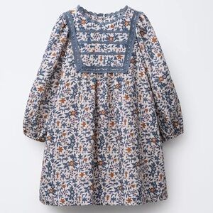 Zara Kids Lace Floral Print Dress Blue Gray & Orange